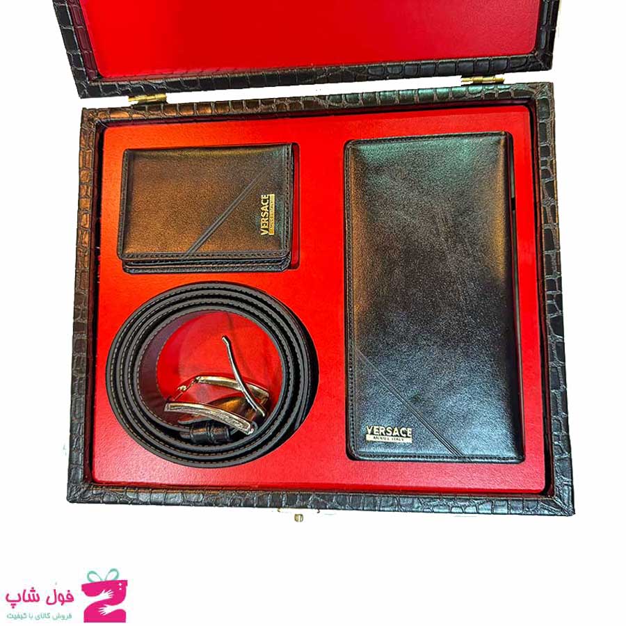 ست هدیه کیف و کمربند 3 تیکه چرم طبیعی مردانه کد 3172