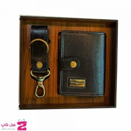 ست هدیه کیف پول  و جاکلیدی 2 تیکه چرم طبیعی مردانه کد 3175